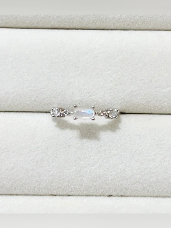 Natural Blue Moonstone Ring | Silver Plated Adjustable Open Ring | One Size