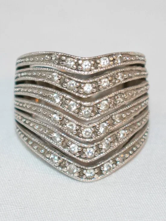 Banana Republic Sterling Silver 925 Cubic Zirconia Wave Style Pave Bands Ring