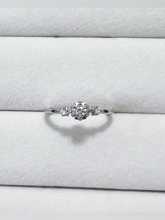 Dainty Moissanite silver Ring | Silver Plated Adjustable Open Ring | One Size