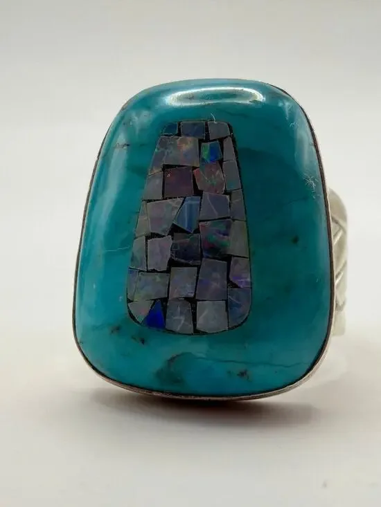 Jay King DTR Sterling SilverTurquoise Mosaic Opal Inlay Statement Ring Size 10