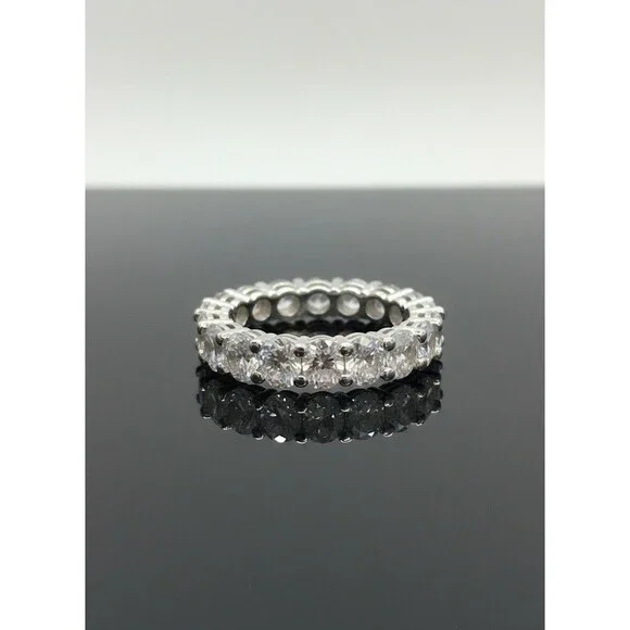 Silver Tone CZ Eternity Band Ring Size 6.5 Full Round Stones
