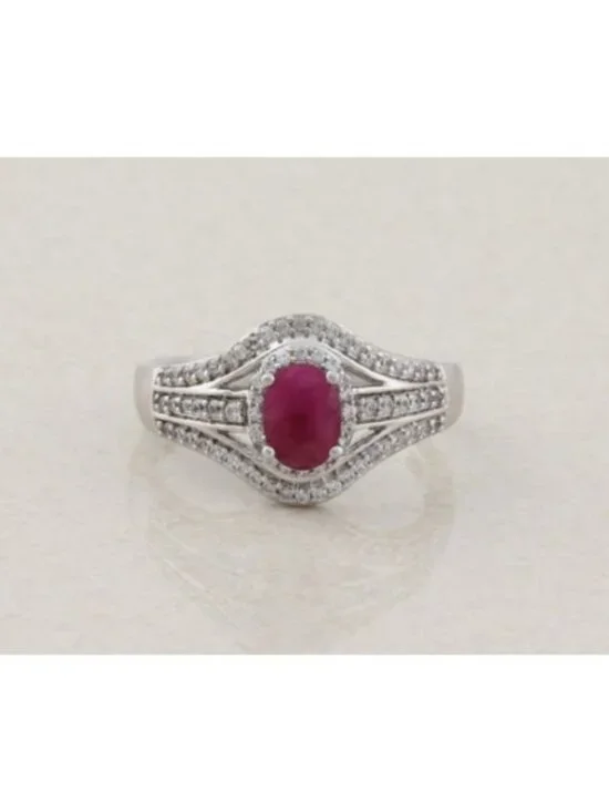 Sterling Silver Niassa Ruby and White Zircon Ring Size 9