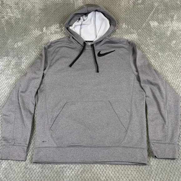 Nike FIT Mens Gray Pullover Hoodie Sweatshirt Swoosh Logo 341515-076 Size M