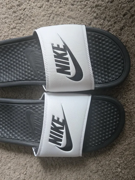 Nike Benassi White and Black Slide Sandals