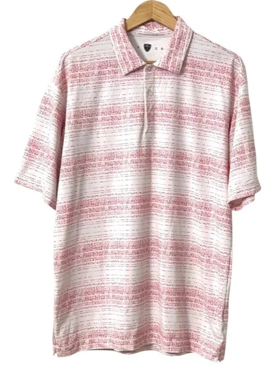 Nike Golf Polo Shirt Men's Pink White Striped Dri-FIT Performance Golf Top XL