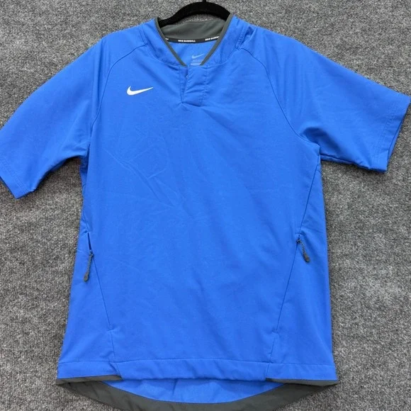 Nike Baseball Pullover Mens Small Blue Short Sleeve Snap Henley Training