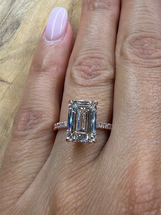 Debbie™ 4 Carat Emerald Cut Lab-Grown Diamond Engagement Ring 14K Rose Gold Cert