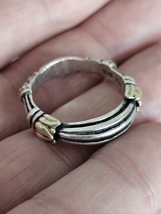 Vintage Lagos Caviar Two-Tone Sterling Silver Solid 18k Gold Ring Size 10.75