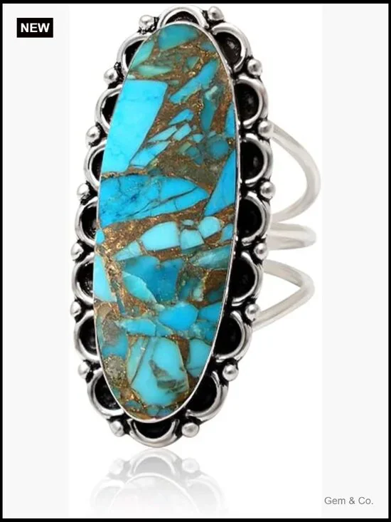 925 Sterling Silver Statement Ring - Oval Natural Gemstone Artisan Jewelry