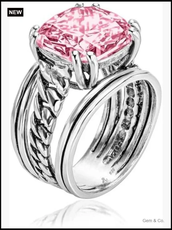 925 Sterling Silver Curb Chain Statement Ring with CZ