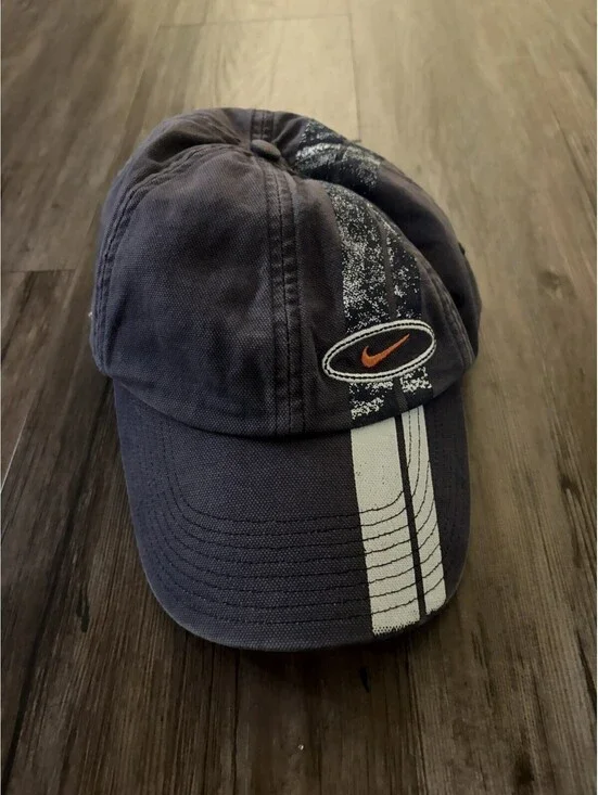 Vintage Y2k Nike Striped Faded Navy Orange Hat Silver Tab