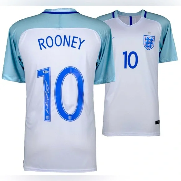 Wayne Rooney England Autographed Nike Dri-Fit White Jersey Fanatics Beckett COA