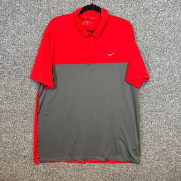 Nike Shirt Mens XL Red Gray Golf Polo Sport Performance Stretch Short‎ Sleeve