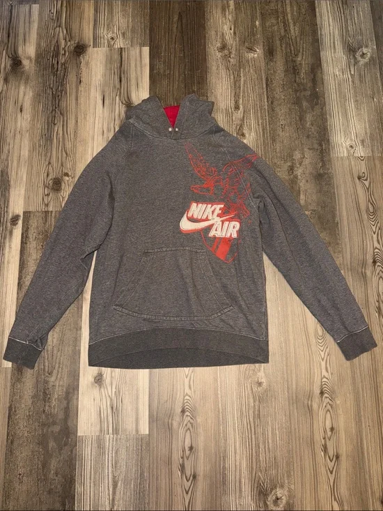 Nike Vintage Gray Hoodie with Red Nike Air Graphic