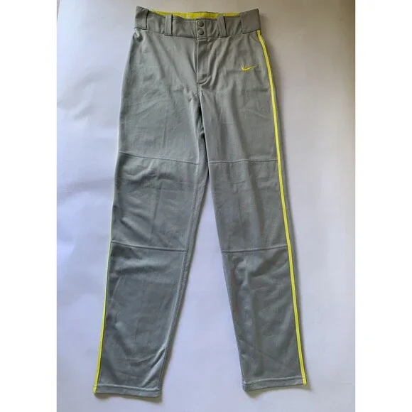 NIKE Baseball Pants Men Small‎ Gray Yellow Swingman Piping Dri Fit Sport 615280