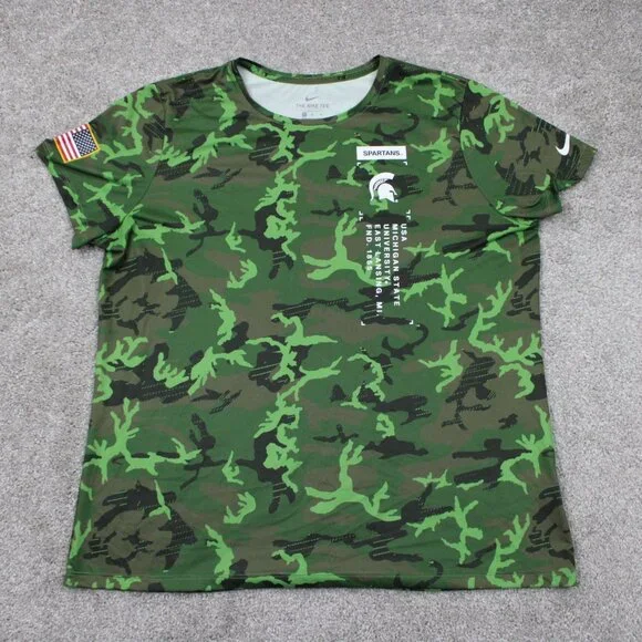 Nike Michigan State Spartans Shirt Mens XL Green‎ Camo Dri-Fit Salute to Service