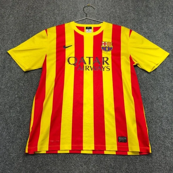 Nike FC Barcelona 2013-14 Away Jersey Mens Large Red Yellow Senyera 532826-701