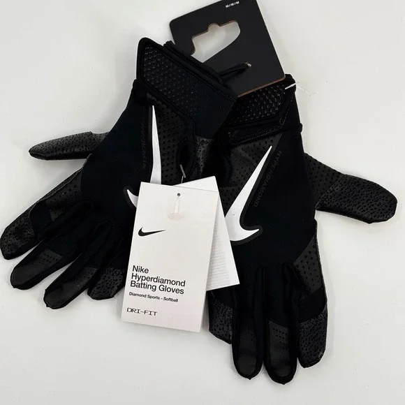 Nike Hyperdiamond Batting Gloves Unisex Medium Black Softball Dri-FIT New