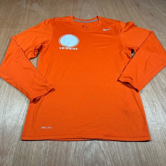 Nike Dri-FIT Swimming Shirt Mens Small Orange Long Sleeve Athletic Tee