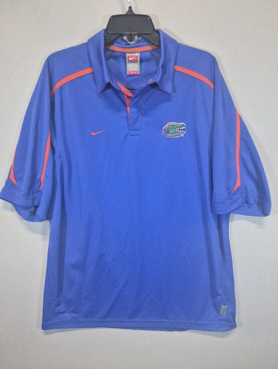 Nike Team Florida Gators Dri-FIT Polo Shirt Blue Orange Embroidered Men's Large