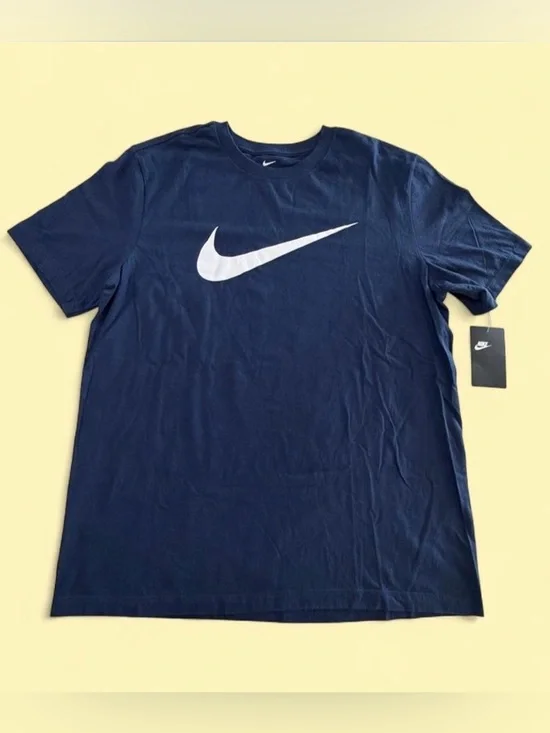 Nike Navy Short-Sleeve Tee with White Swoosh.