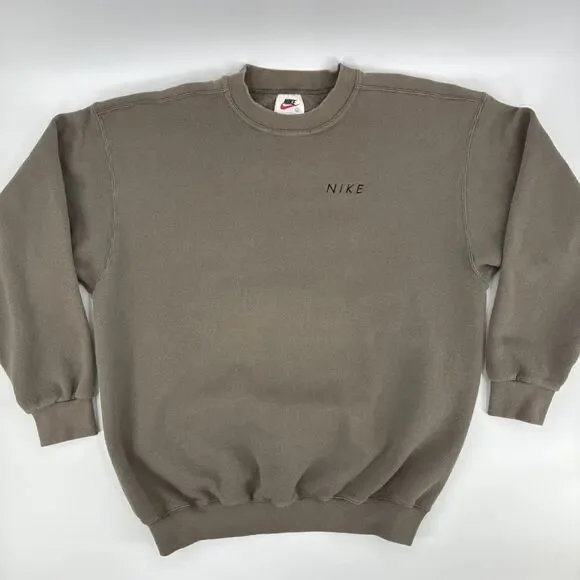 Vintage Nike Pullover Sweatshirt Men Large Brown Logo Embroidered 90s USA Rare