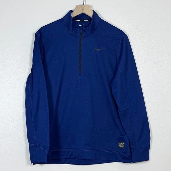 Nike Mens Quarter Zip Pullover Large Blue Therma-FIT Golf Fleece 932350-492