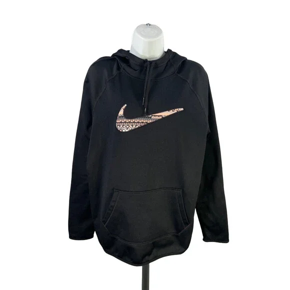 Nike Men's Black Therma-Fit Logo Long Sleeve Pullover Hoodie Sweatshirt - L