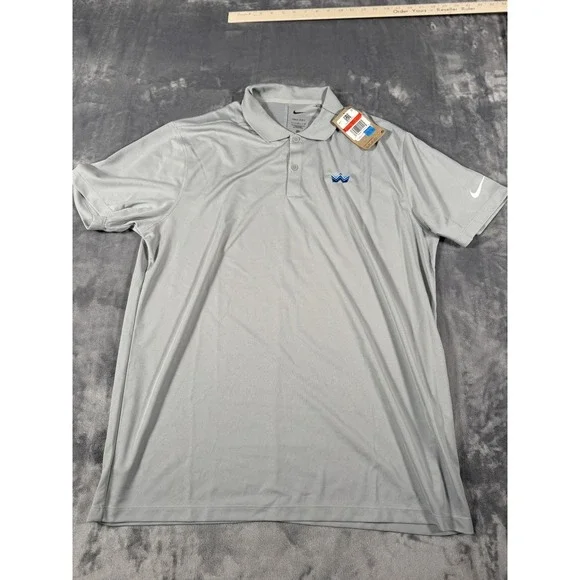 Nike Dri-FIT Men's Large Gray Polo Shirt Short Sleeve Collared Golf W Logo