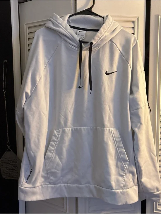 Nike White Therma-FIT Pullover Hoodie with Black Logo