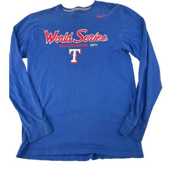 Nike Texas Rangers‎ World Series Shirt Long Sleeve Mens Large Blue MLB Graphic