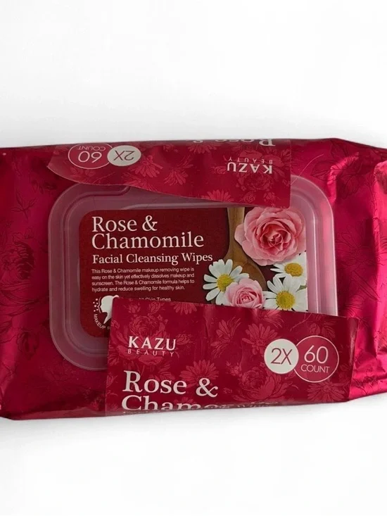 NWT KAZU Rose & Chamomile Facial Cleansing Wipes - Pink Floral Pack NWT