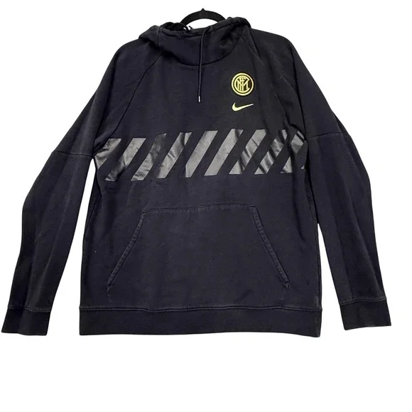 Inter Milan Hoodie Mens Large Black Gold Soccer Pullover Fleece Sweatshirt Nike‎