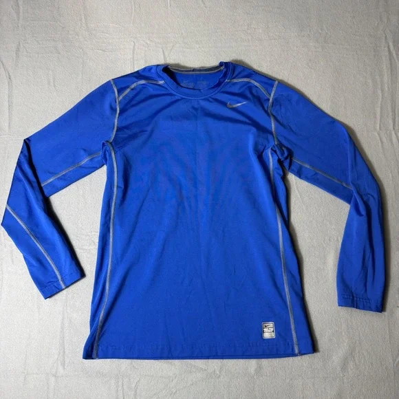 Nike Pro Combat Hyperwarm‎ Mens Blue Fitted Long Sleeve Training Top Medium
