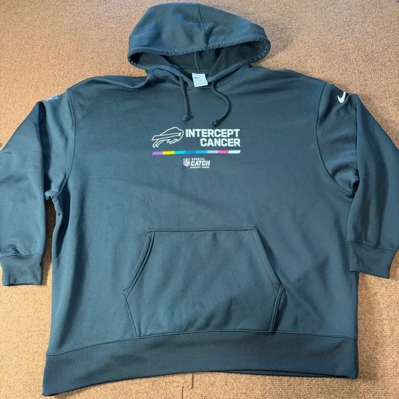 Nike Mens Buffalo Bills Intercept Cancer Crucial Catch Therma-FIT Hoodie XXL Blk