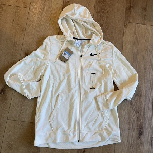 Nike Men's Ivory Dri-fit Zip Up Fleece Warm Hoodie CZ6376-110 Size Medium