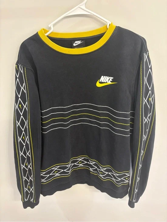 Nike Black Sweatshirt with Yellow Trim and White Stitching