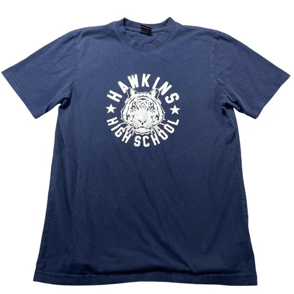 Nike Stranger Things Hawkins High School Shirt Mens Medium Blue Graphic Tee