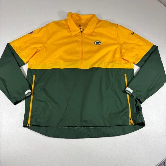 Nike Mens Green Bay Packers NFL On-Field Quarter Zip Jacket Yellow Green XL