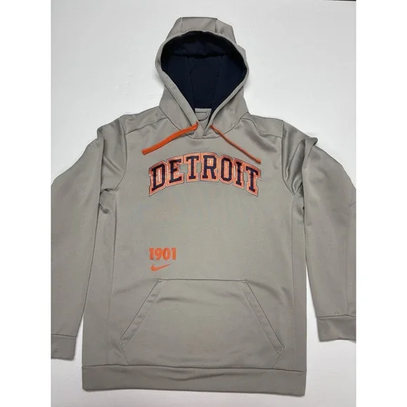 Detroit Tigers 1901 Nike Hoodie Pullover. Men's Large, Gray, Embroidered