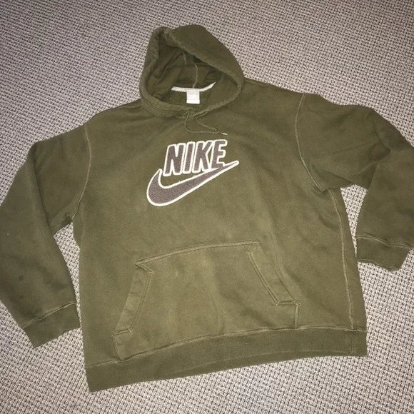 Nike 2XL Olive Green Logo Pullover Hoodie Fall 2008 EUC‎