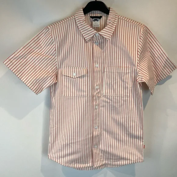 Nike SB Skateboard Short Sleeve Striped Snap Button Shirt