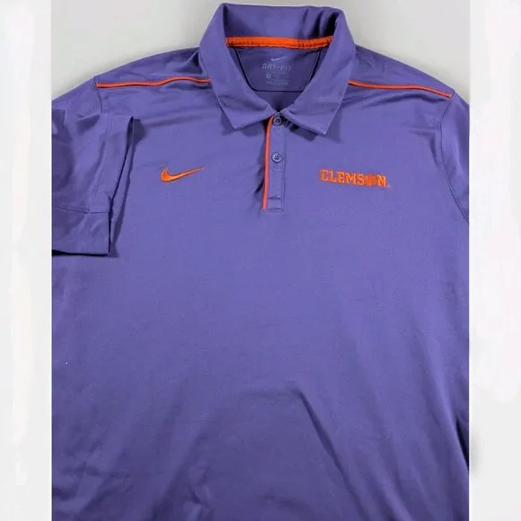 Clemson Tigers Nike Dri-FIT Polo Shirt Mens L Purple Golf Performance NCAA