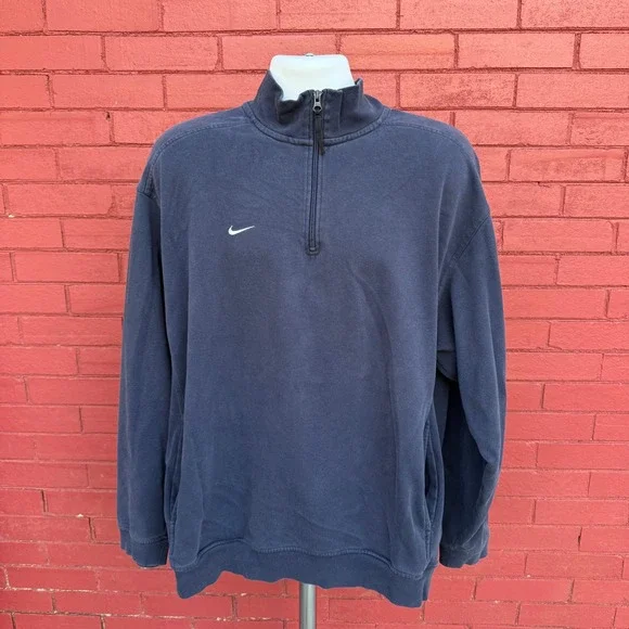 Vtg 90s Nike Team Mens XXL Navy Blue Quarter Zip Pullover Sweatshirt Embroidered