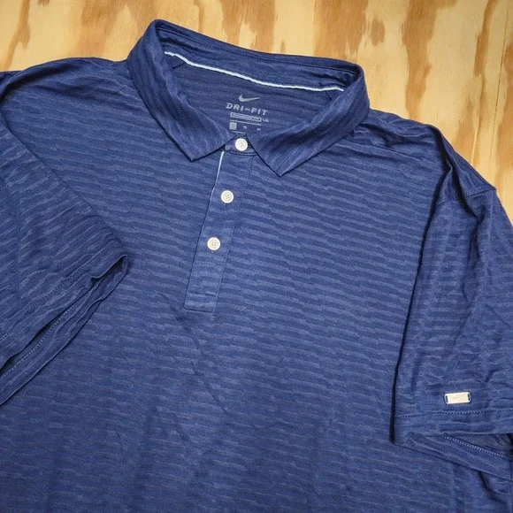 Nike DriFit Polo Shirt Mens XL Quick Dry Dark Blue Breathable‎ Woven Stripes