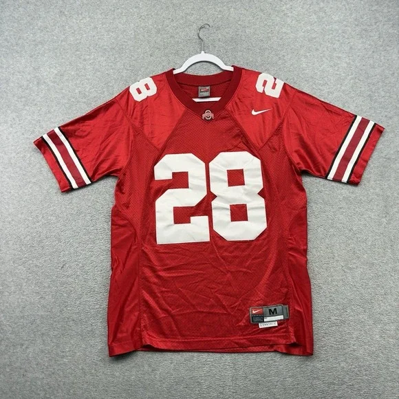 NIKE OHIO STATE BUCKEYES FOOTBALL JERSEY #28 MENS Medium OSU RED BEANIE WELLS‎