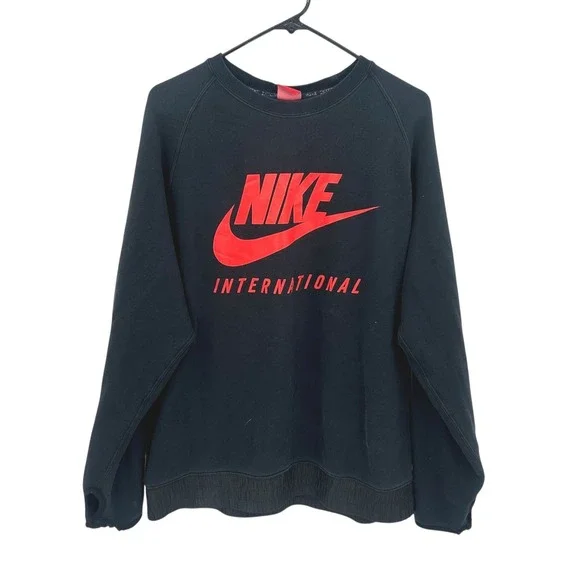 Nike‎ International Crewneck Sweatshirt Mens XL Black Red Swoosh Logo Streetwear