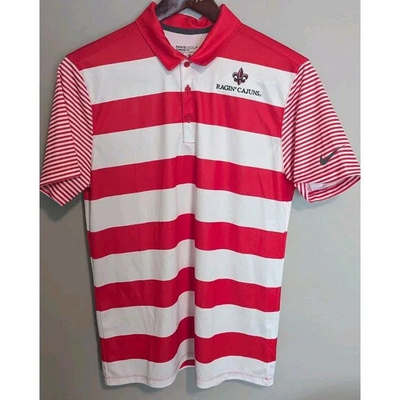 Louisiana-Lafayette Ragin' Cajuns Nike Mens S Striped Golf Polo Wht/Red Dri-Fit