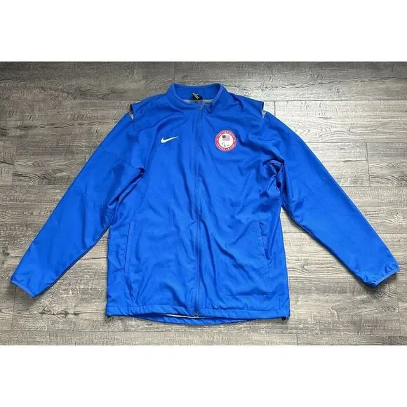 Nike United States Team USA Parapan AM Warm Up Polyester Blue Drifit Jacket Sz L