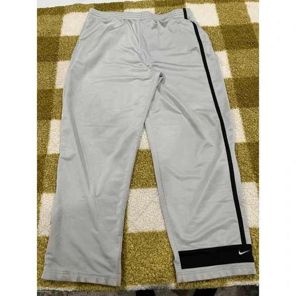 Nike Mens XXL Grey Black Stripe Athletic‎ Track Pants Zipper Ankle S1-NKA